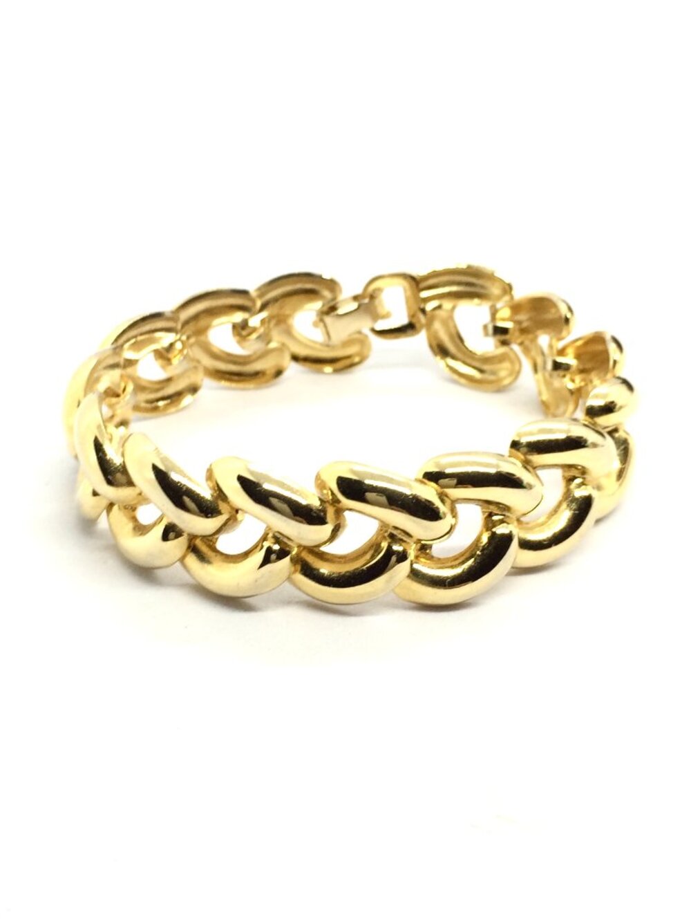 VINTAGE CHAIN BRACELET Chunky Gold Tone Open Curb Link Statement 6.5"